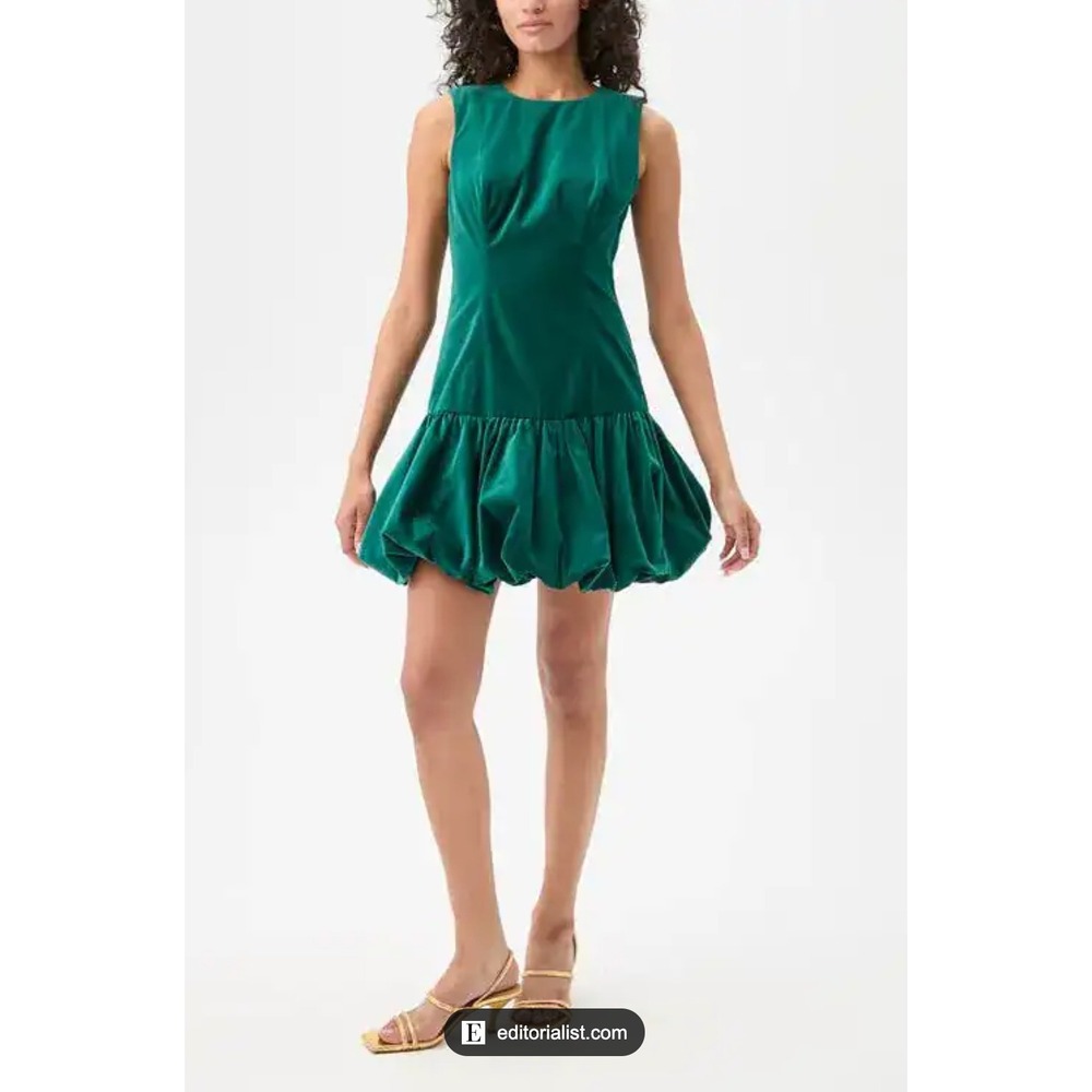 Trina Turk Opi Emerald Green Velvet Bubble Hem Mini Dress Size 12 NWT